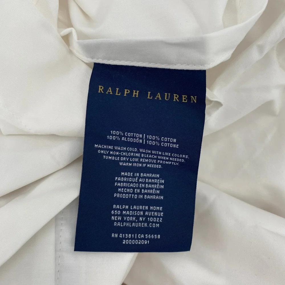 Ralph Lauren Palmer Duvet Cover KING White Sky Blue Ribbon Trim 100% Cotton